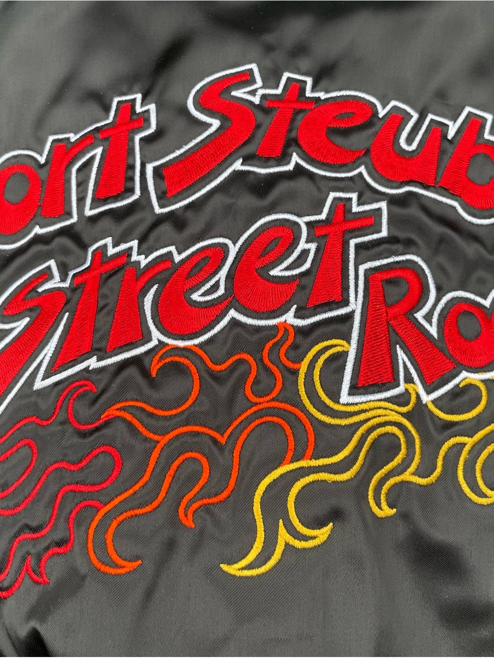 Vintage 90’s Black Embroidered Flame Bomber Size L